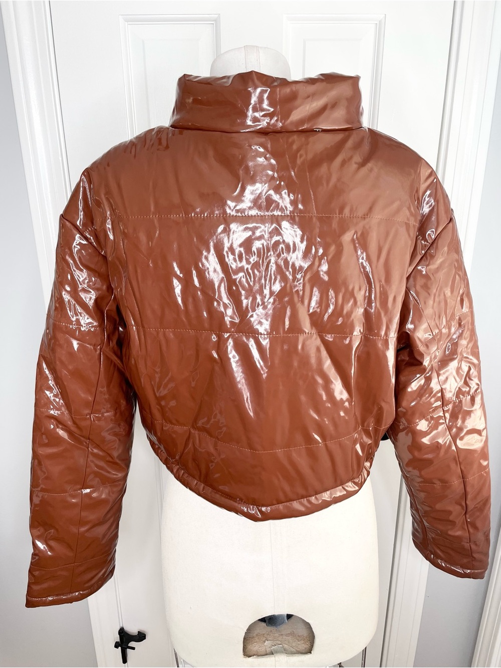 Daisy Shiny Cropped Puffer Jacket - Brown - Picture 7 of 12